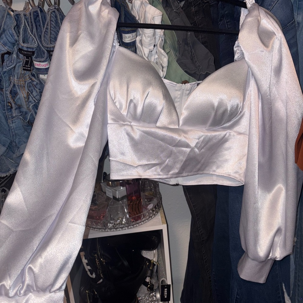 Elegant White Satin Women's Top